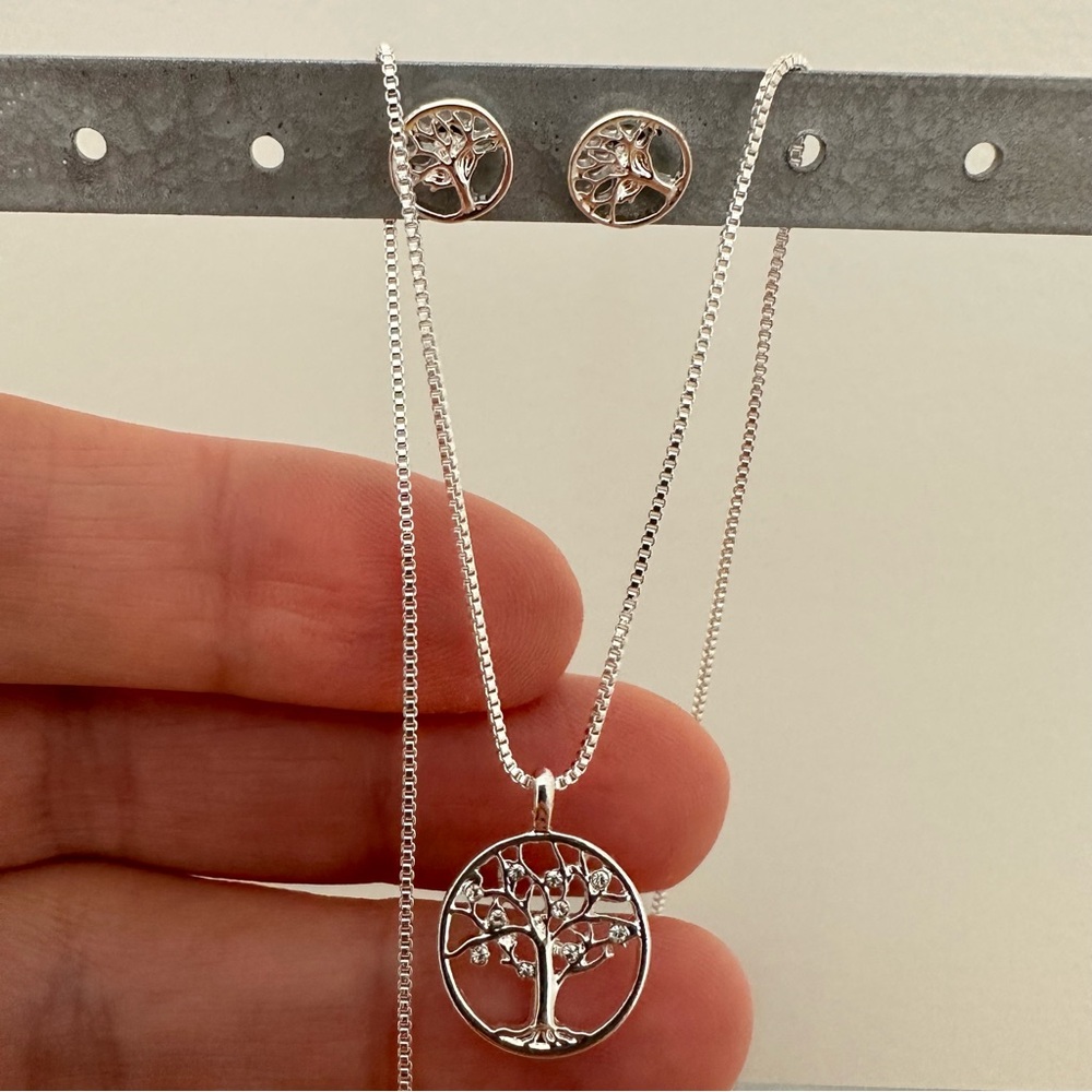 Pilgrim Silver-plated Necklace with Tree of Life Pendant and Earrings